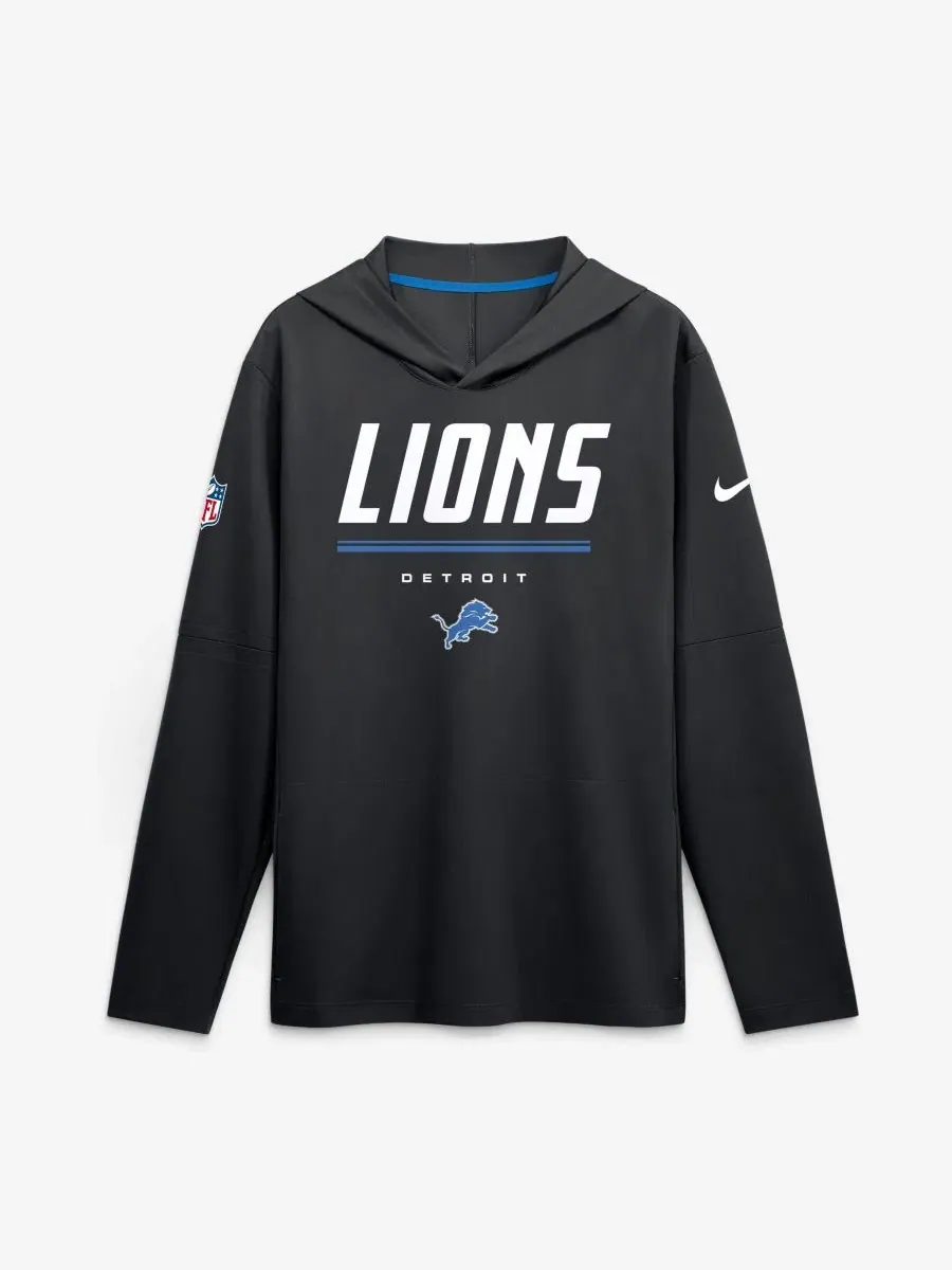 Лонгслив с капюшоном и съемными рукавами Black Detroit Lions Sideline Nike