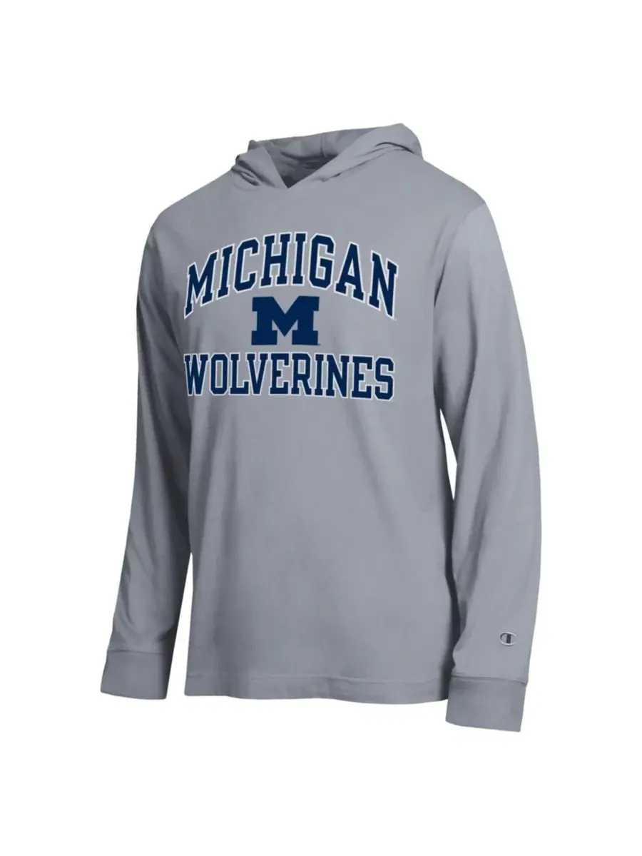 Футболка мужская с длинным рукавом и капюшоном с принтом Michigan Wolverines Champion — изображение 2 из 3, серый