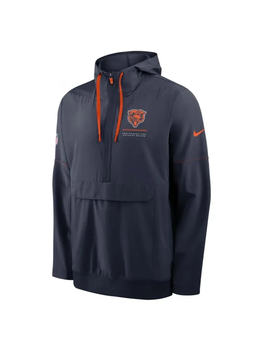 Ветровка-анорак с капюшоном и полузастежкой Chicago Bears Sideline Nike — изображение 2 из 3, темно-синий