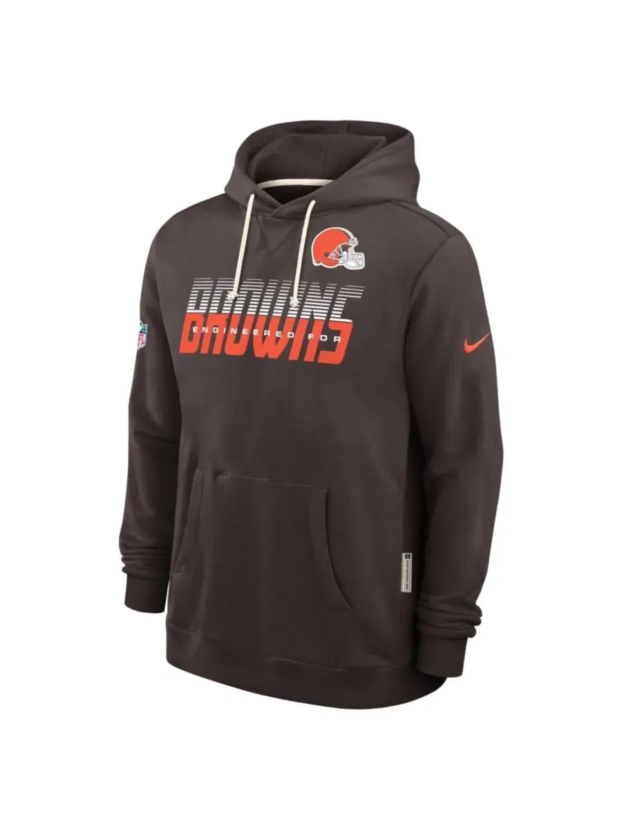 Толстовка мужская с капюшоном, флисовая, с принтом, Cleveland Browns Sideline Standard Issue — изображение 2 из 3, коричневый