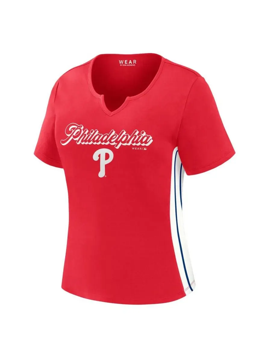 Женская футболка-кроп с вырезом и принтом Philadelphia Phillies WEAR by Erin Andrews — изображение 3 из 4, красный красный