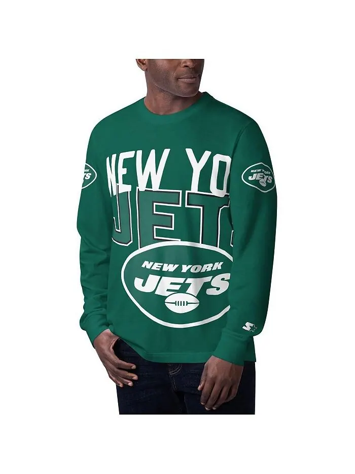 Мужская зеленая футболка с длинным рукавом New York Jets Clutch Hit Starter
