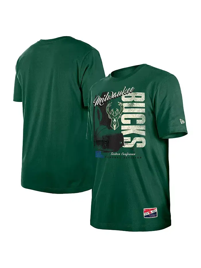 Мужская футболка Milwaukee Bucks в винтажном цвете Hunter Green с эффектом поношенности из
