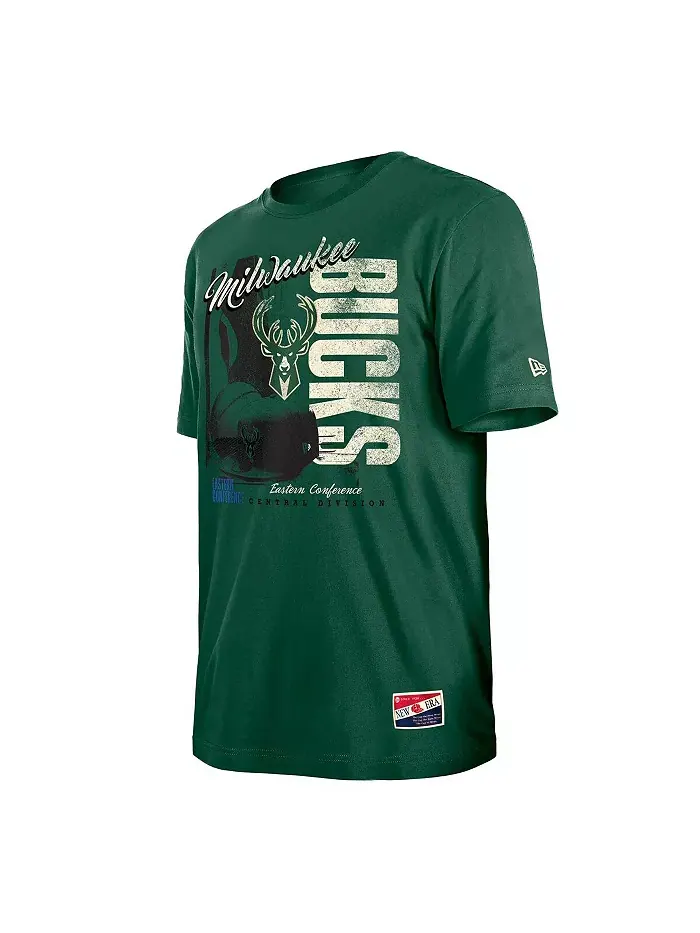Мужская футболка Milwaukee Bucks в винтажном цвете Hunter Green с эффектом поношенности из — изображение 2 из 3