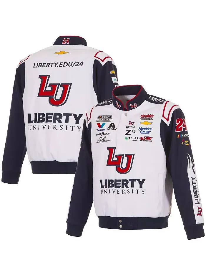 Мужская белая куртка William Byron Liberty University из твила с застежкой на кнопки JH Design