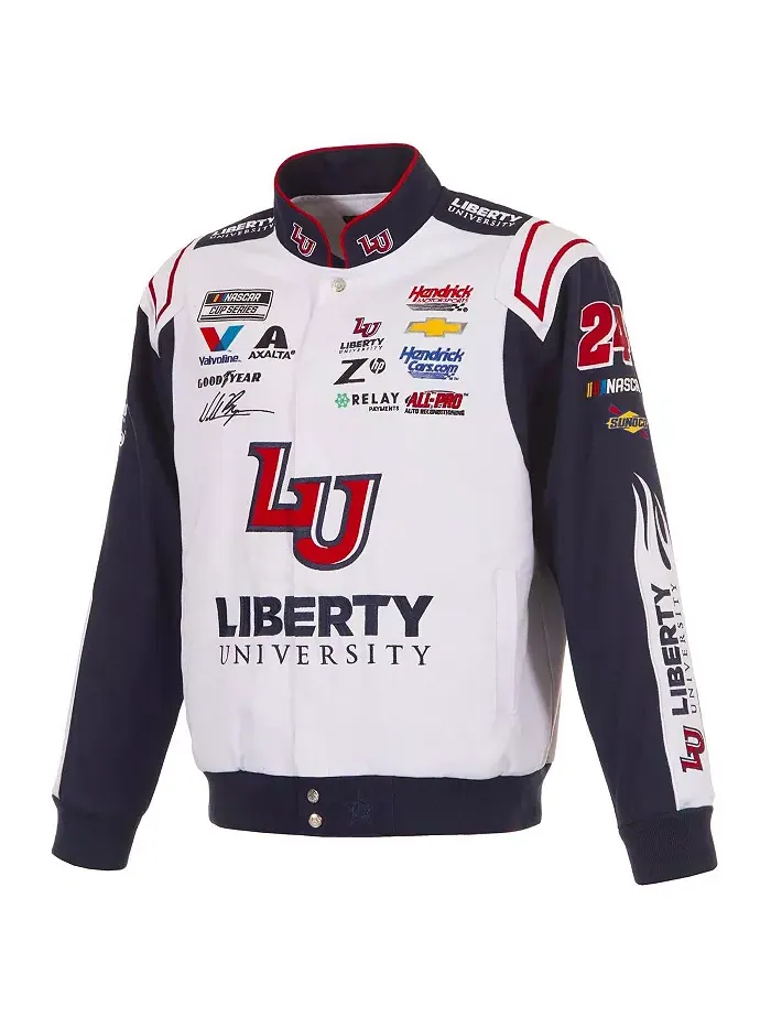Мужская белая куртка William Byron Liberty University из твила с застежкой на кнопки JH Design — изображение 2 из 5