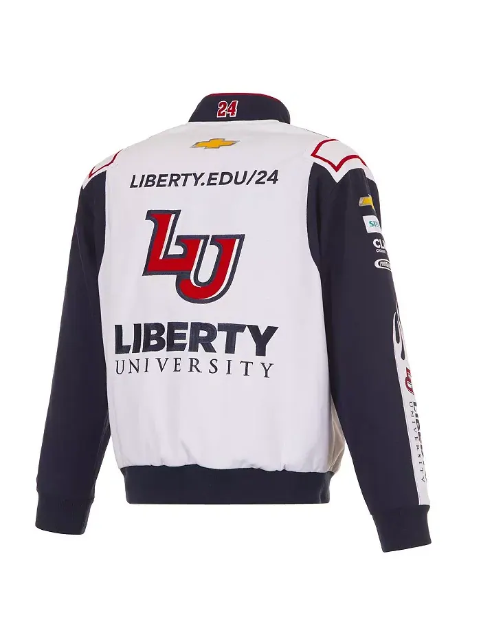 Мужская белая куртка William Byron Liberty University из твила с застежкой на кнопки JH Design — изображение 3 из 5