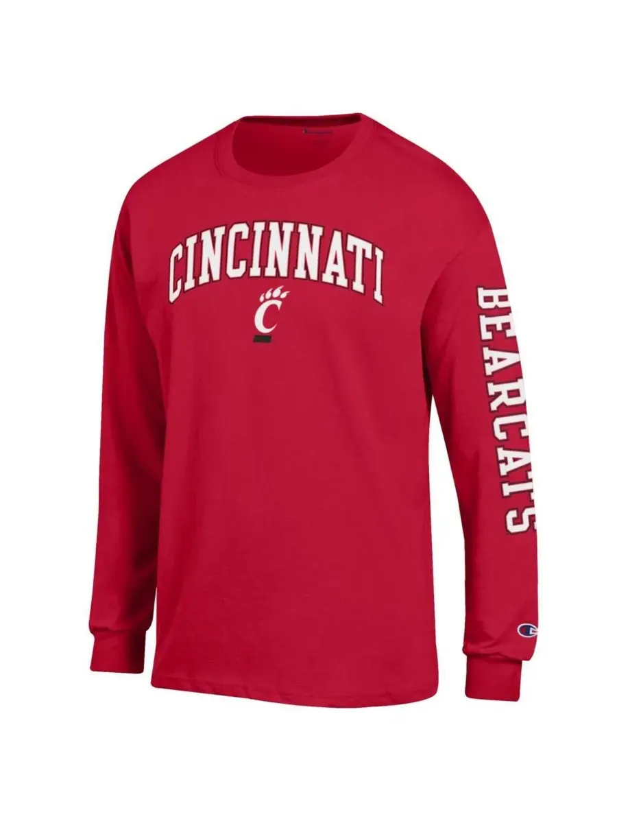 Champion Мужская красная футболка с длинным рукавом Cincinnati Bearcats Arch Over Logo 2-Hit — изображение 2 из 3, красный