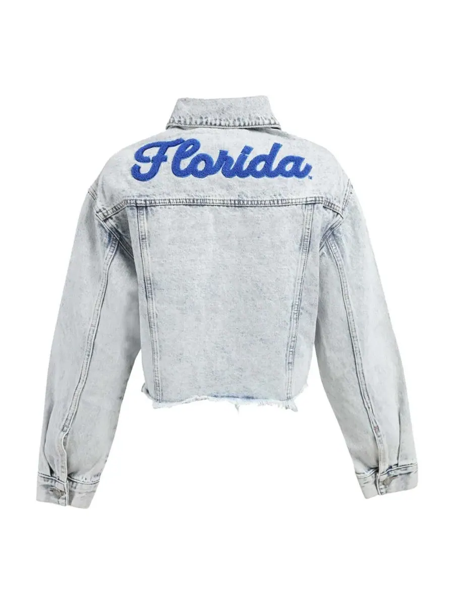 Женская укороченная джинсовая куртка Florida Gators светлого оттенка на пуговицах Hype And Vice — изображение 3 из 3