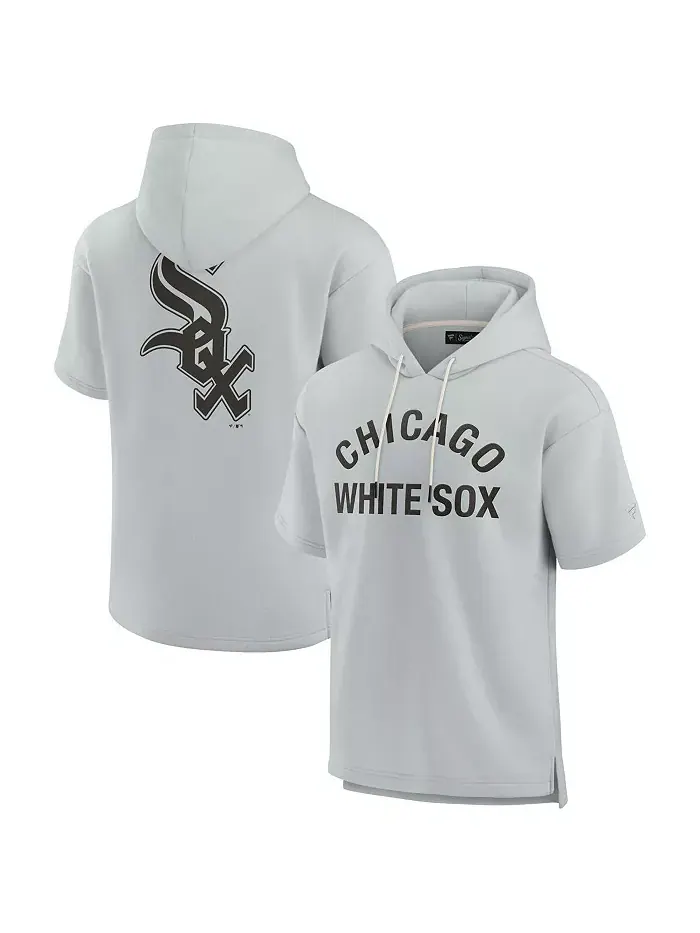 Мужская и женская серая толстовка с капюшоном Chicago White Sox из супермягкого флиса с короткими — изображение 1 из 3