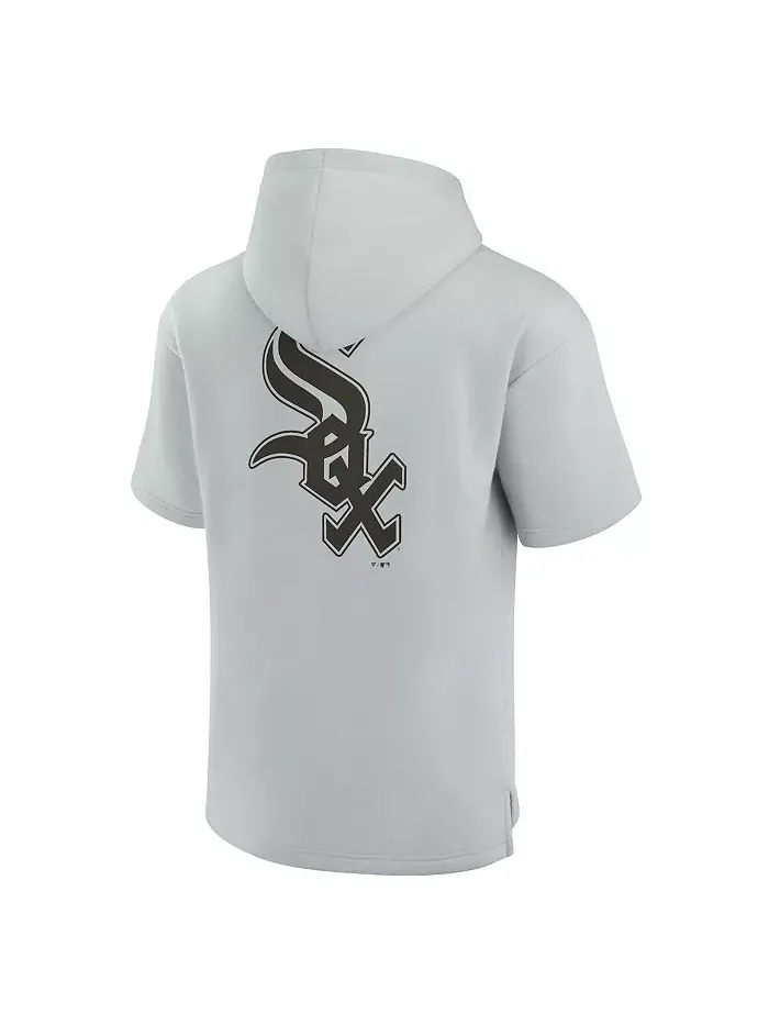 Мужская и женская серая толстовка с капюшоном Chicago White Sox из супермягкого флиса с короткими — изображение 2 из 3
