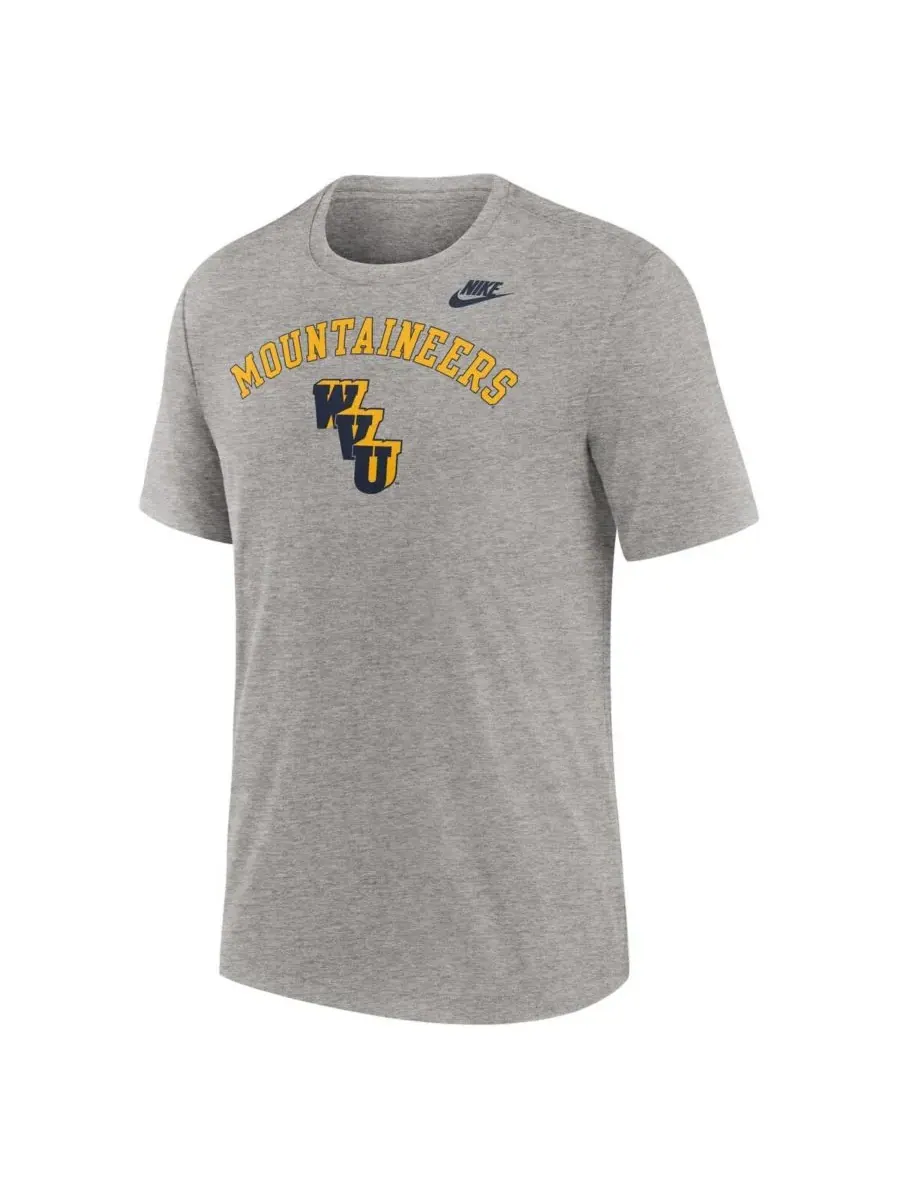 Nike Мужская футболка West Virginia Mountaineers Legacy Arch Tri-Blend серого цвета — изображение 3 из 3, серый
