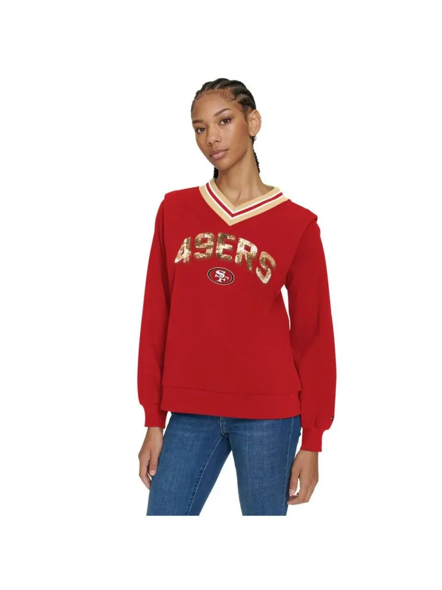 Женская алая толстовка с V-образным вырезом "San Francisco 49ers Alice" Tommy Hilfiger