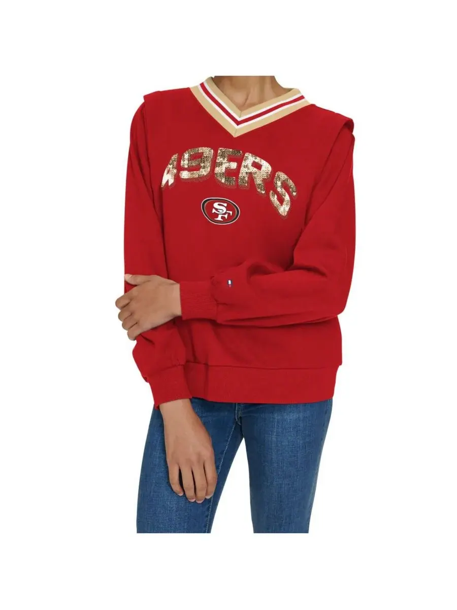 Женская алая толстовка с V-образным вырезом "San Francisco 49ers Alice" Tommy Hilfiger — изображение 3 из 3, алый