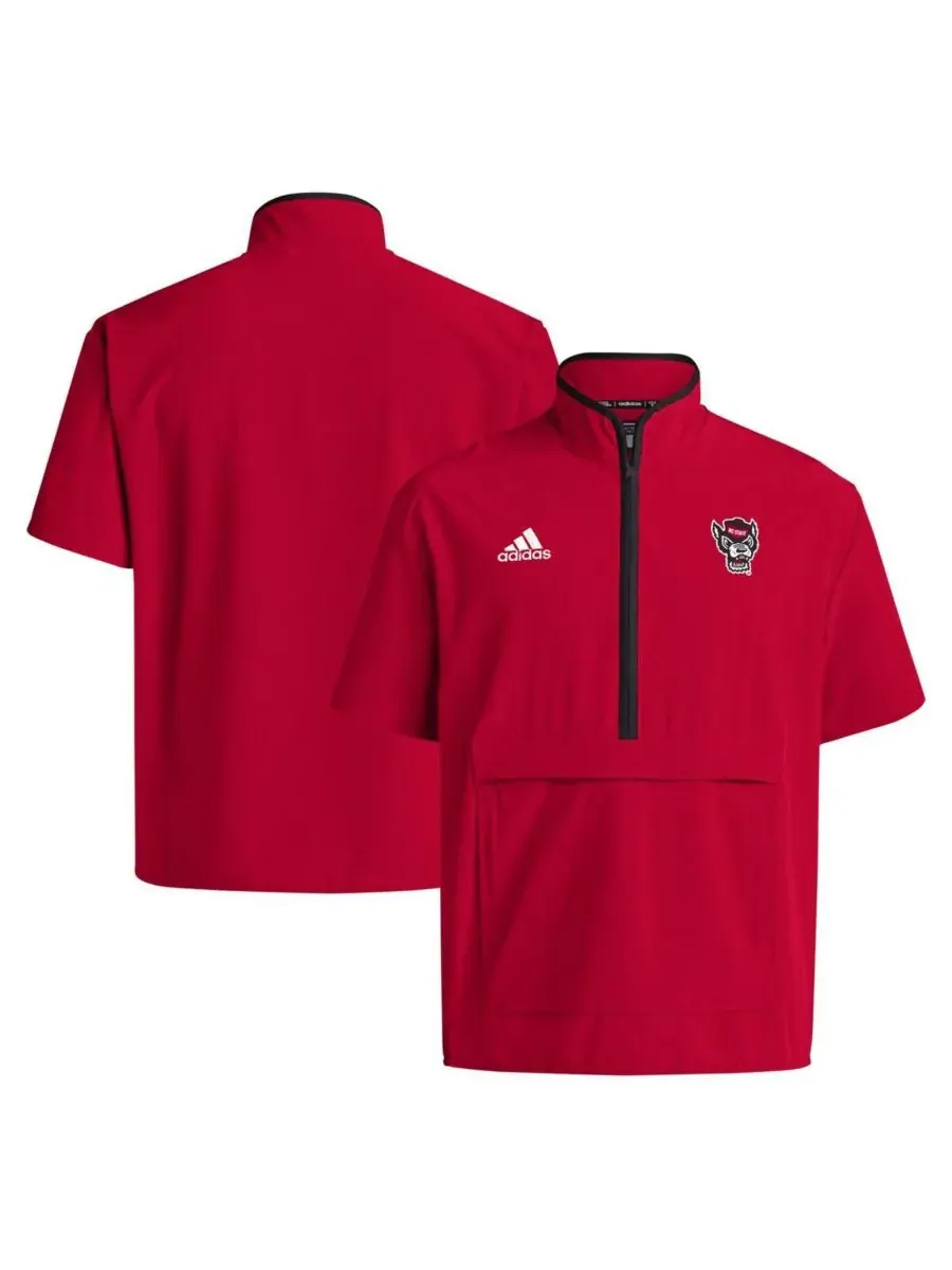 Adidas Мужская красная куртка с коротким рукавом и молнией до середины груди с символикой