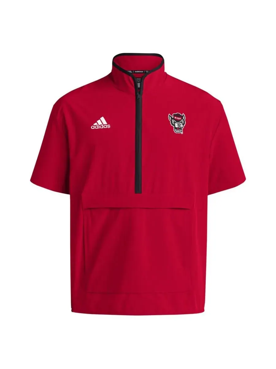 Adidas Мужская красная куртка с коротким рукавом и молнией до середины груди с символикой — изображение 3 из 3, красный