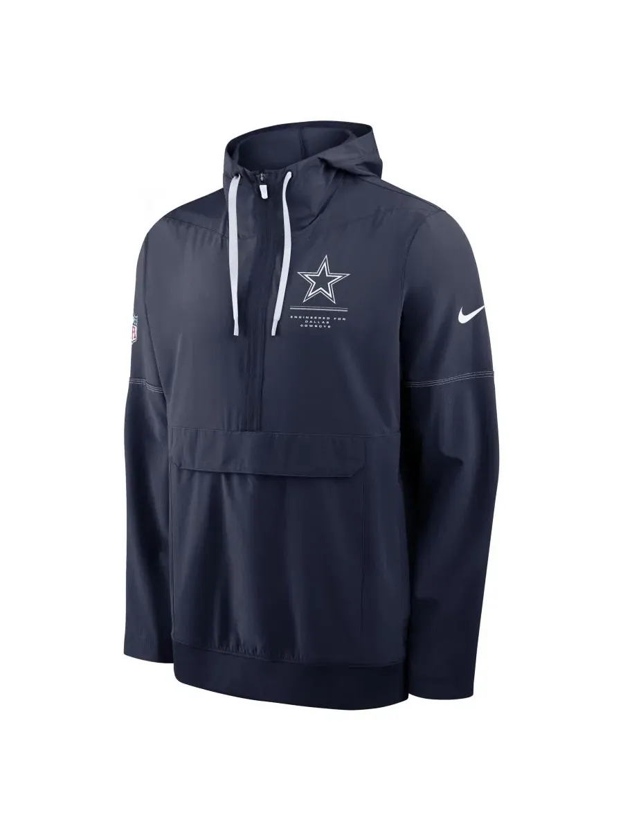 Мужская куртка-анорак с полузамком-молнией Dallas Cowboys Sideline Nike — изображение 2 из 3, темно-синий