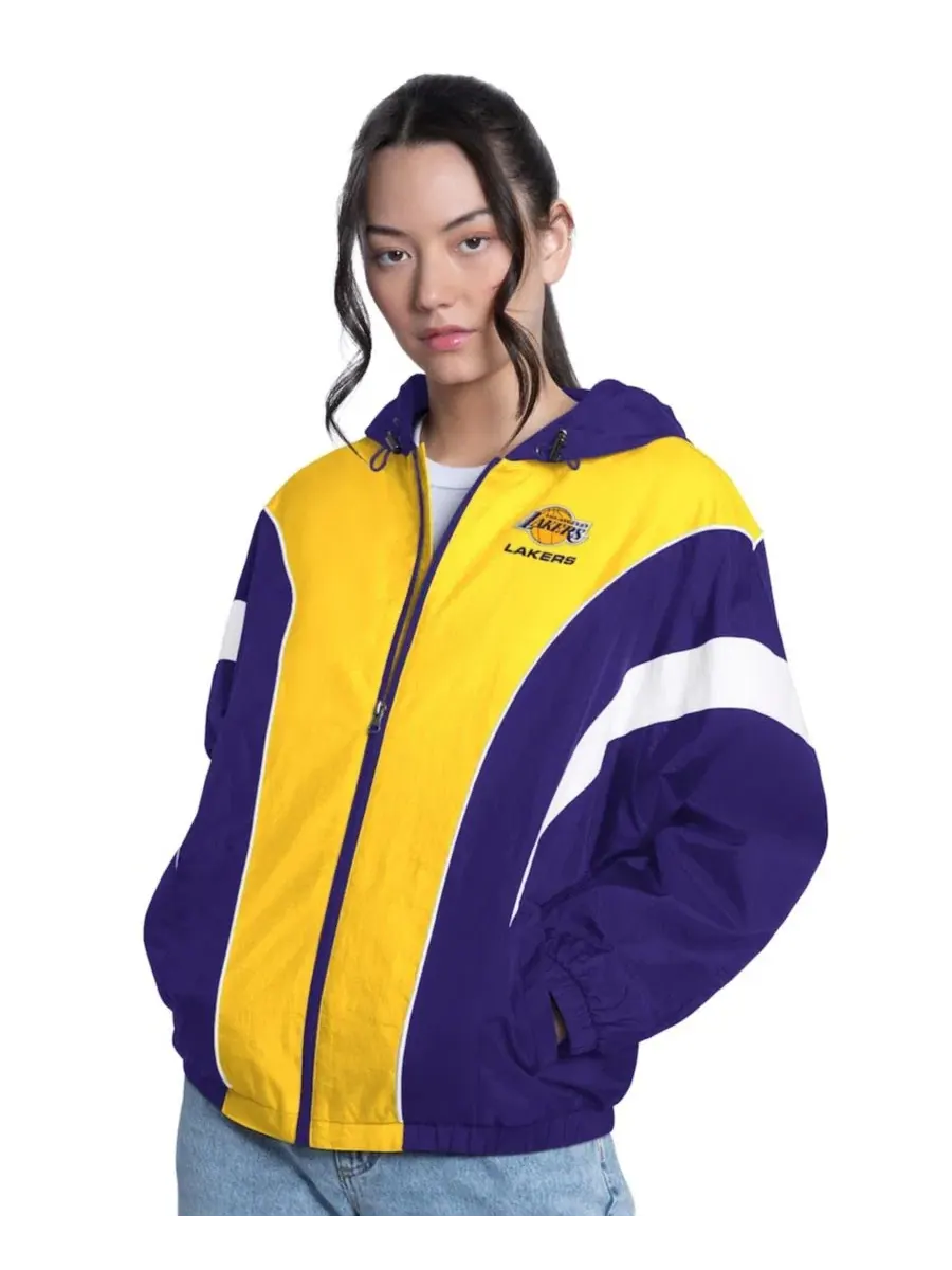 Куртка-бомбер с капюшоном, оверсайз, Los Angeles Lakers Quarterback G-III 4Her by Carl Banks