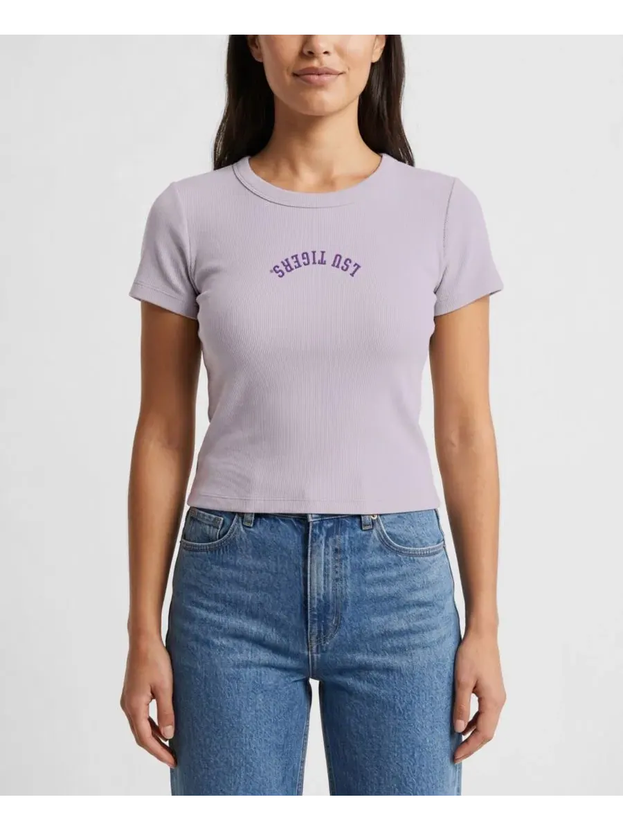 Женская футболка-кроп топ с вышивкой Upside Down LSU Tigers Uscape Apparel