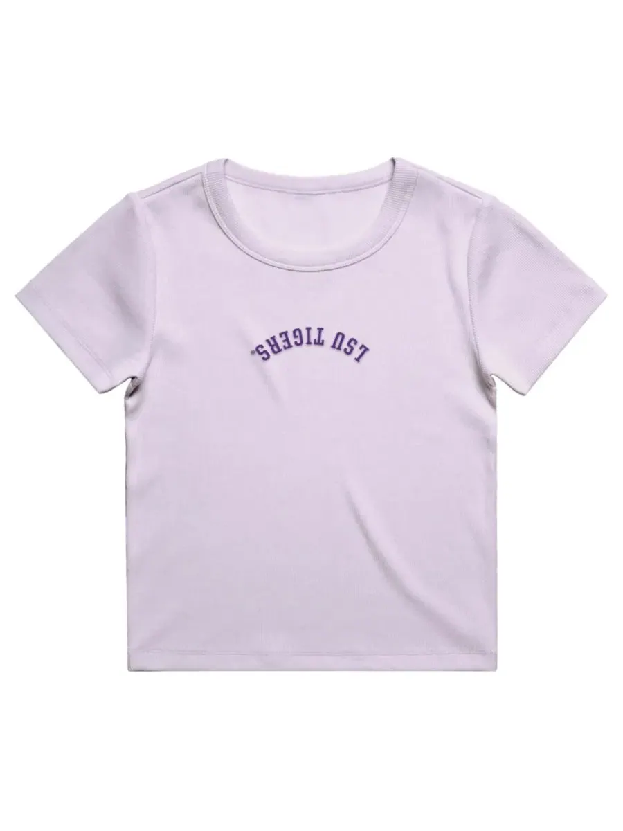Женская футболка-кроп топ с вышивкой Upside Down LSU Tigers Uscape Apparel — изображение 2 из 2, фиолетовый
