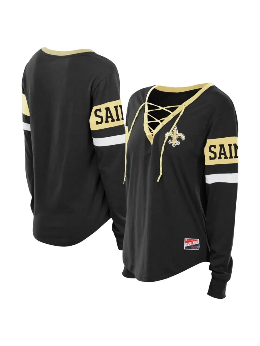 Женская футболка с длинным рукавом и шнуровкой New Orleans Saints Throwback Lace-Up New Era