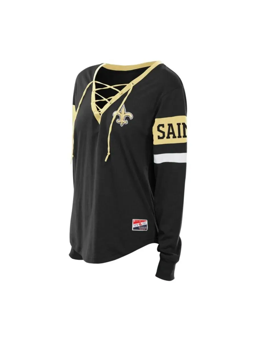 Женская футболка с длинным рукавом и шнуровкой New Orleans Saints Throwback Lace-Up New Era — изображение 2 из 3, черный