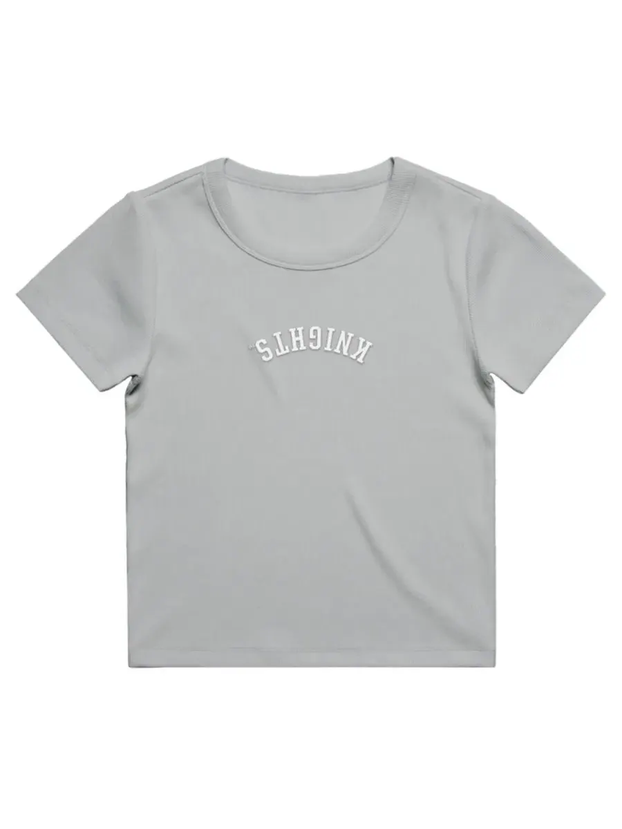 Женская футболка-кроп с вышивкой Upside Down Embroidery Uscape Apparel — изображение 2 из 2, серый