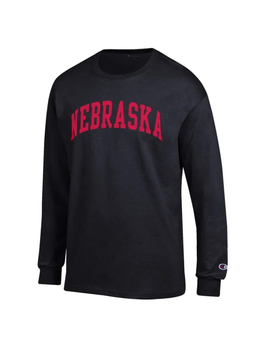 Футболка с длинным рукавом с принтом Nebraska Huskers Basic Arch Champion — изображение 2 из 3, черный