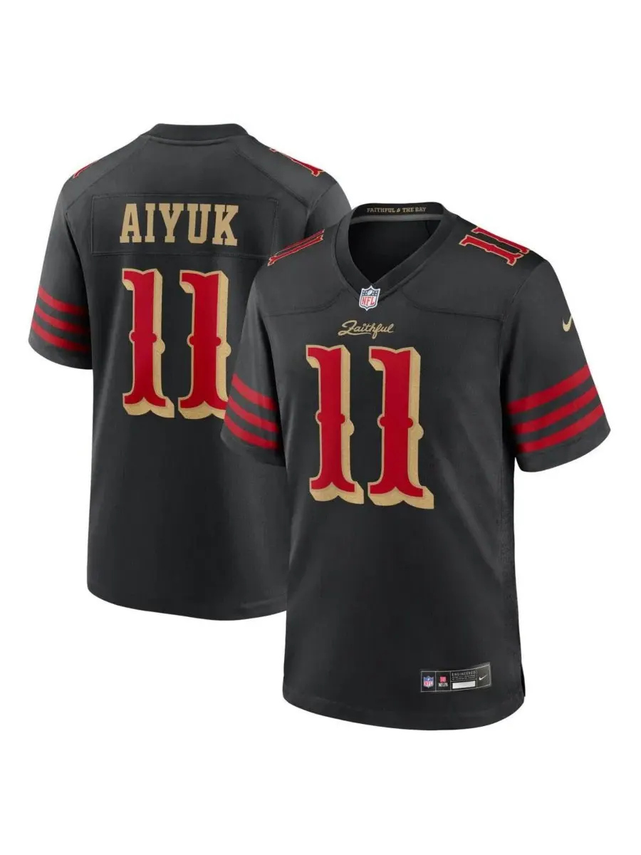 Мужская футболка с принтом Brandon Aiyuk Black San Francisco 49ers 2025 Rivalries Collection Game