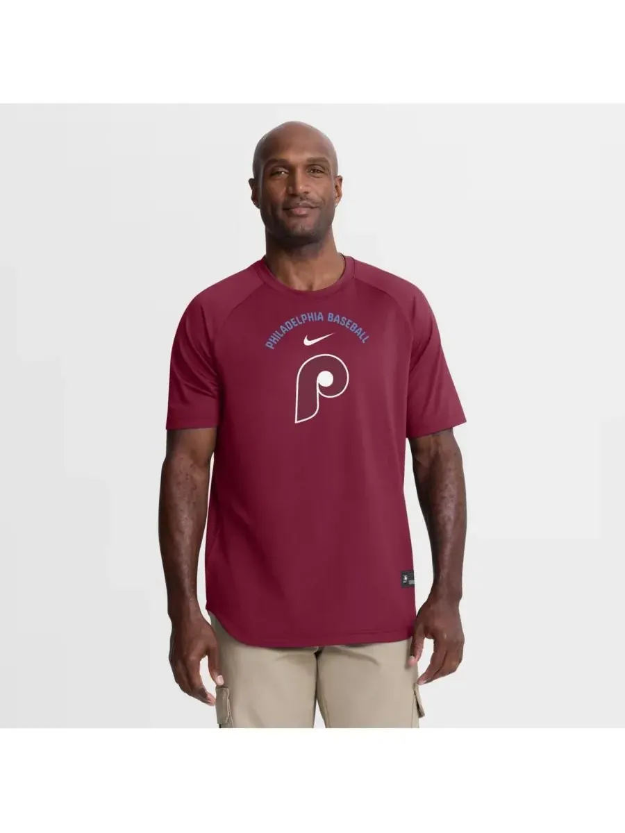 Nike Мужская бордовая футболка-реглан Dri-FIT из аутентичной коллекции Philadelphia Phillies для