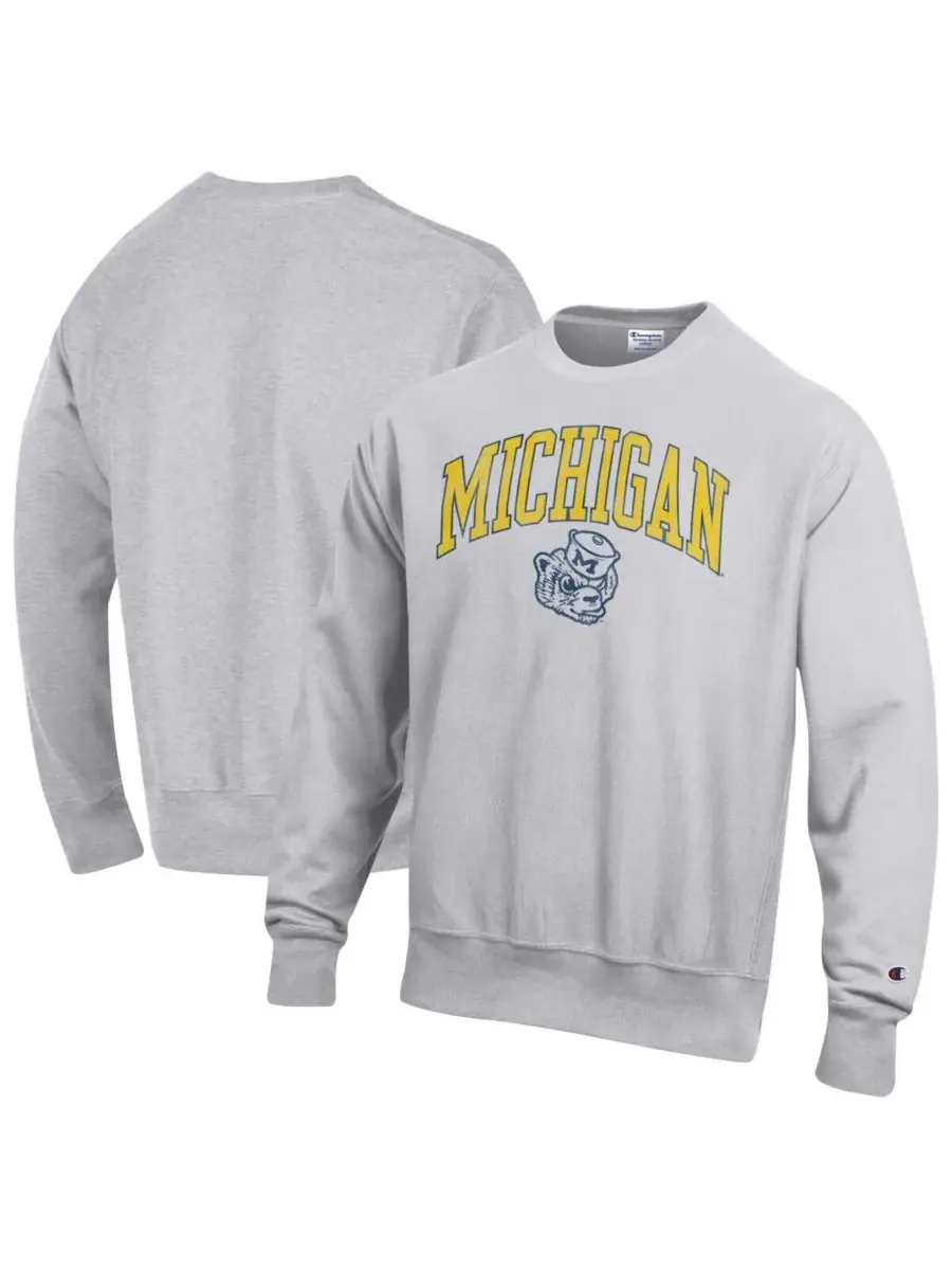 Champion Мужская серая толстовка с круглым вырезом и логотипом команды Michigan Wolverines с