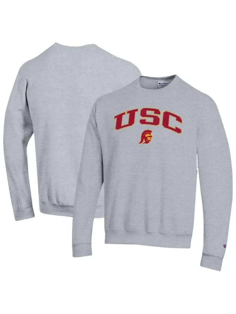 Champion Мужская толстовка-пуловер серого цвета с логотипом USC Trojans в виде арки