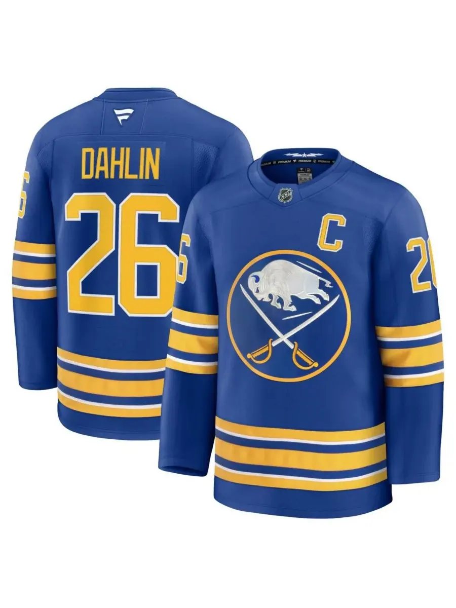 Мужская футболка Rasmus Dahlin Royal Buffalo Sabres с нашивкой капитана Fanatics