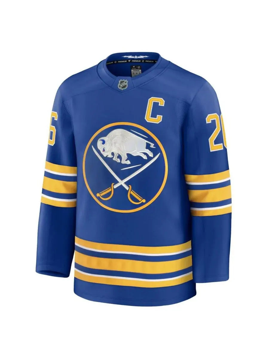 Мужская футболка Rasmus Dahlin Royal Buffalo Sabres с нашивкой капитана Fanatics — изображение 3 из 3, королевский