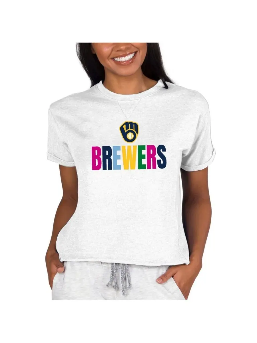 Женская махровая футболка цвета овсянки с символикой команды Milwaukee Brewers Concepts Sport