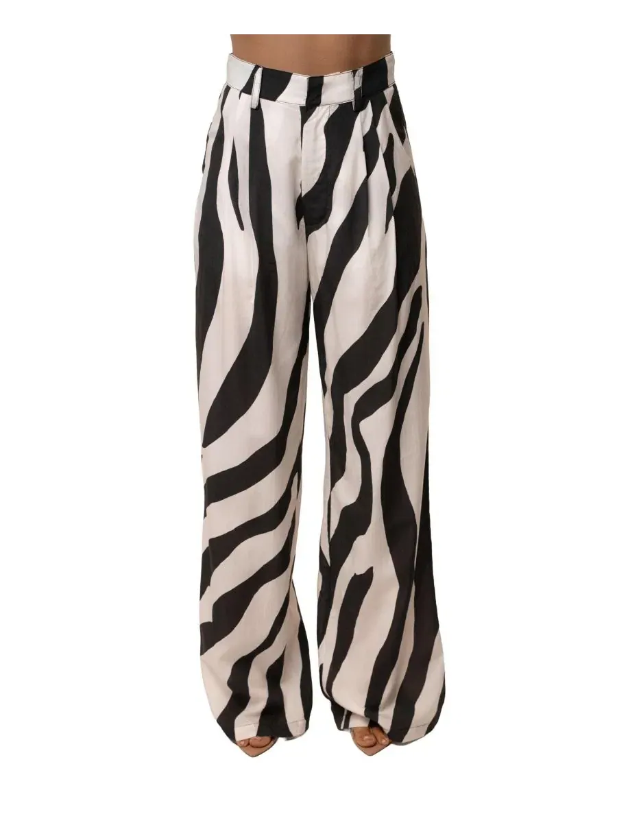 Штаны женские широкие с защипами, модель Essential Flow JLUXLABEL, Zebra
