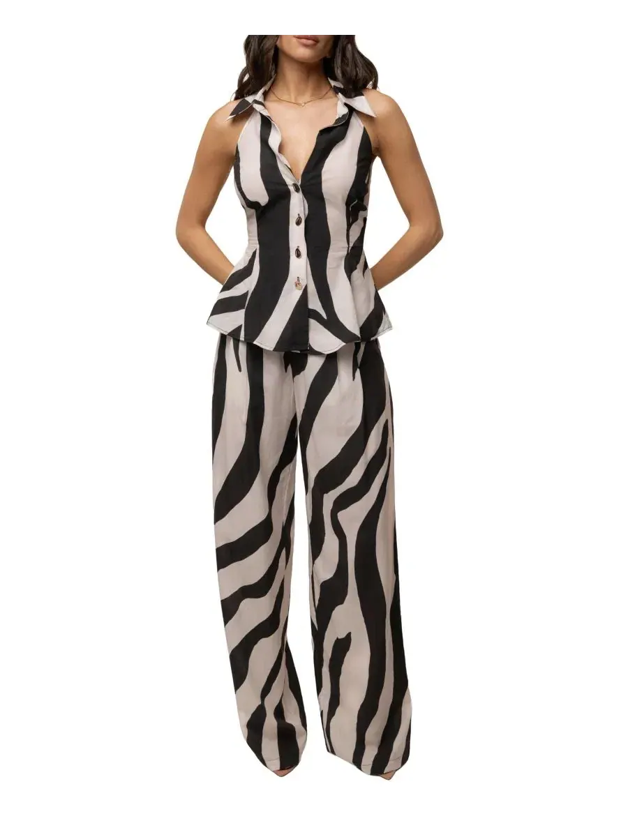 Штаны женские широкие с защипами, модель Essential Flow JLUXLABEL, Zebra — изображение 4 из 9