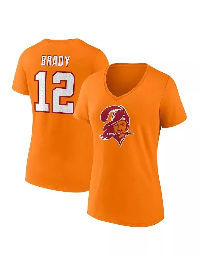 Женская футболка Tom Brady Orange Tampa Bay Buccaneers Throwback Player со значком имени и номером — изображение 1 из 3
