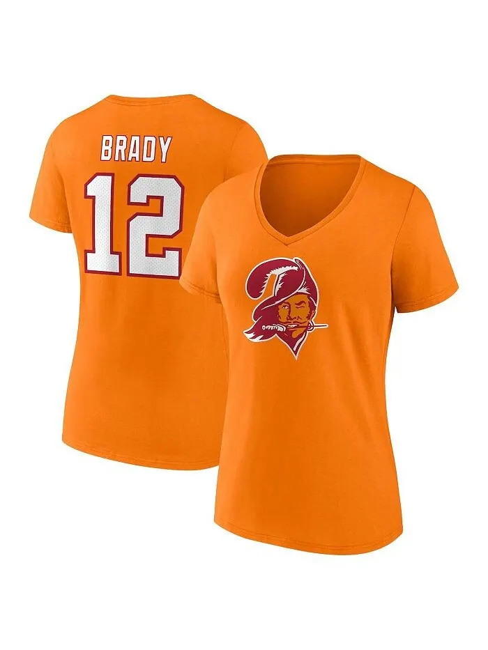 Женская фирменная футболка Tom Brady Orange Tampa Bay Buccaneers со значком игрока, именем и