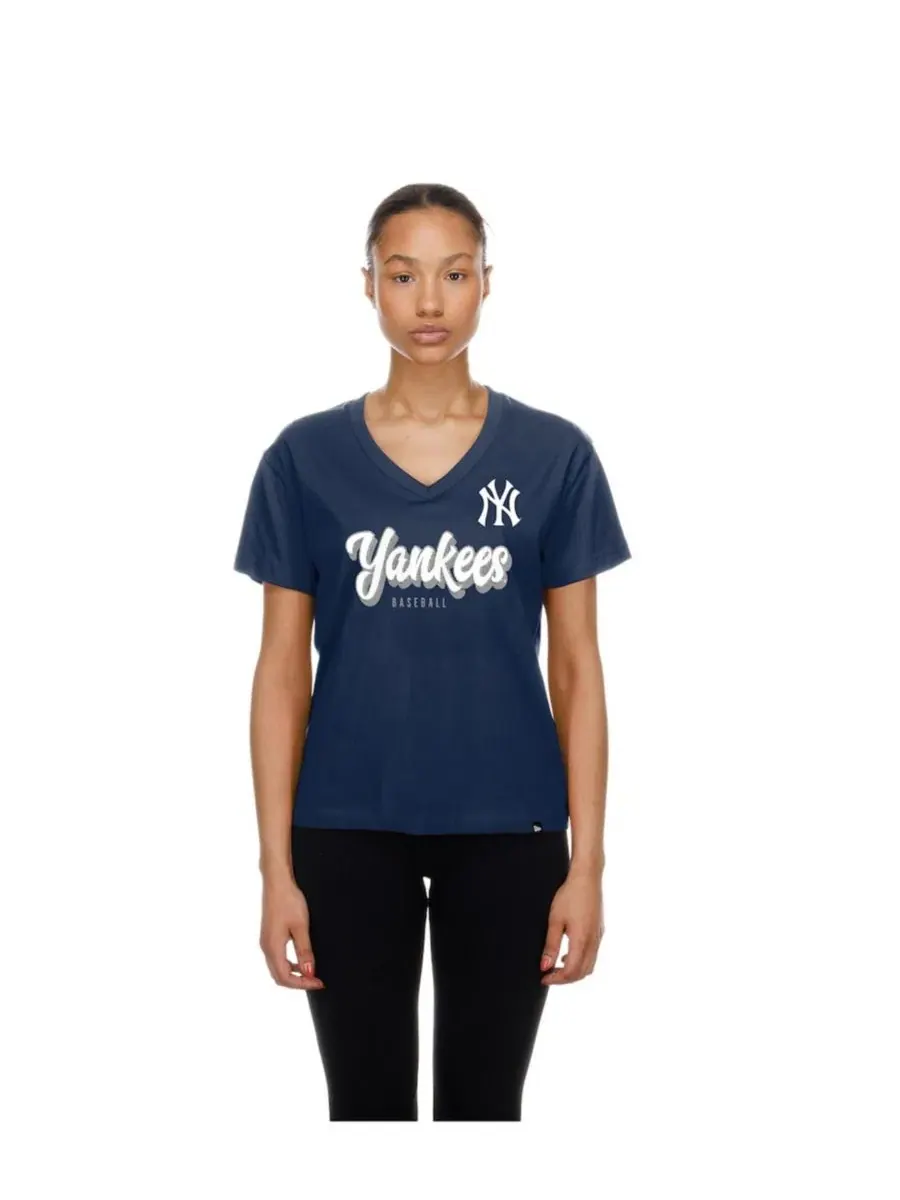Футболка женская с V-образным вырезом Navy New York Yankees New Era