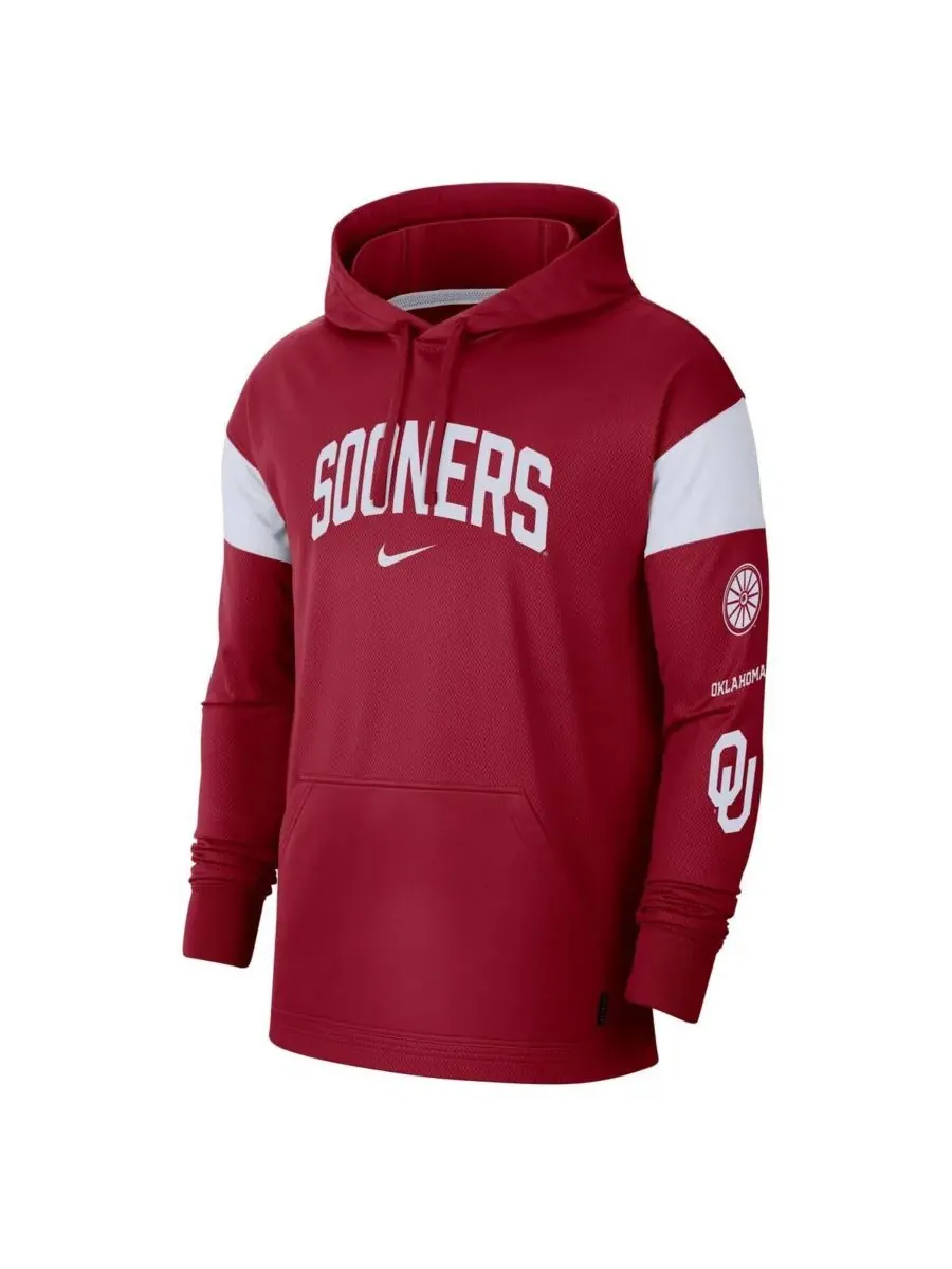 Nike Мужская толстовка с капюшоном и принтом "Малиновая футболка Oklahoma Sooners" — изображение 2 из 3, красный