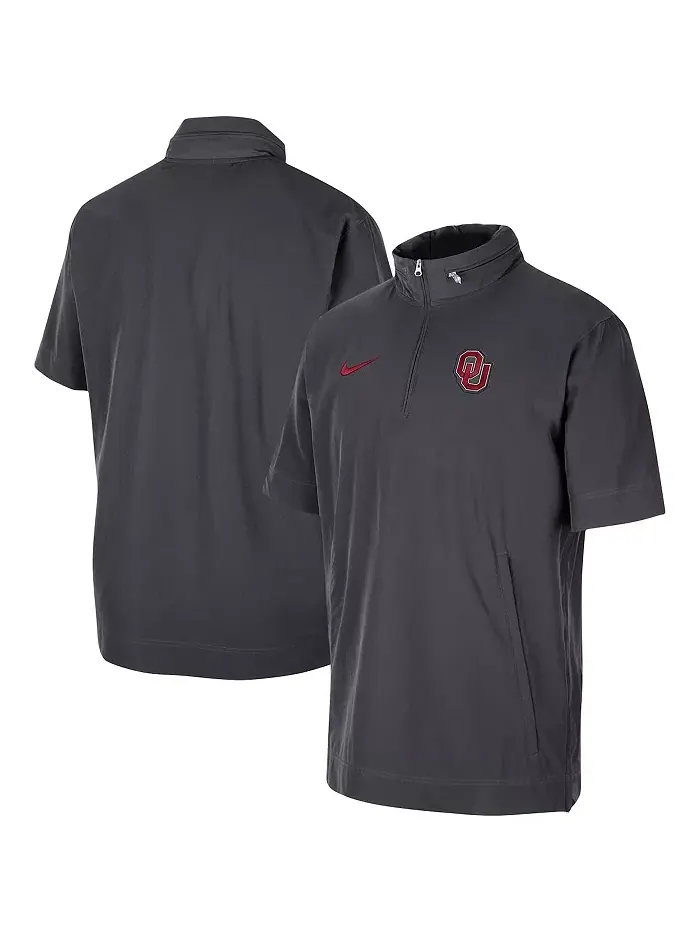 Мужская антрацитовая короткая куртка на молнии Oklahoma Sooners Coaches с короткими рукавами Nike