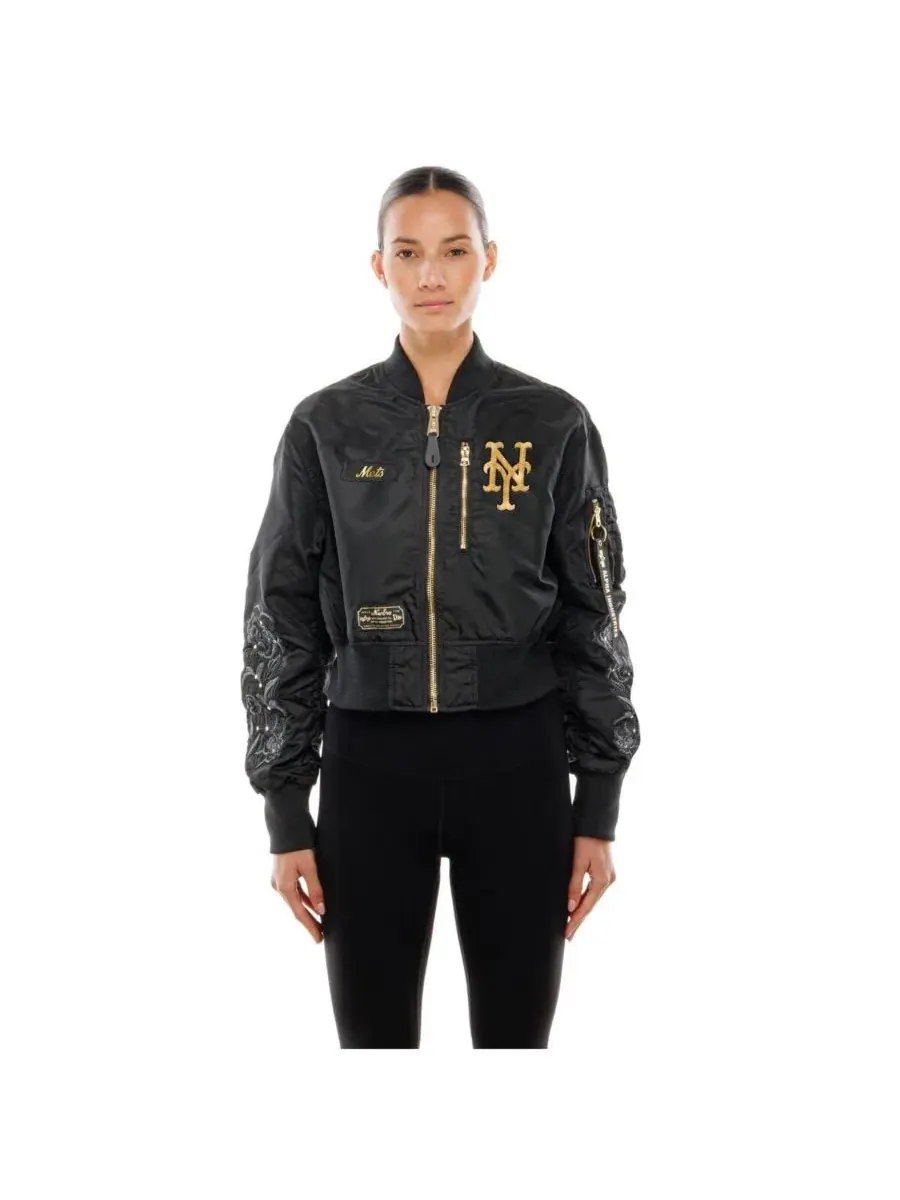 Женская укороченная куртка с полной молнией New Era x Alpha Industries, New York Mets