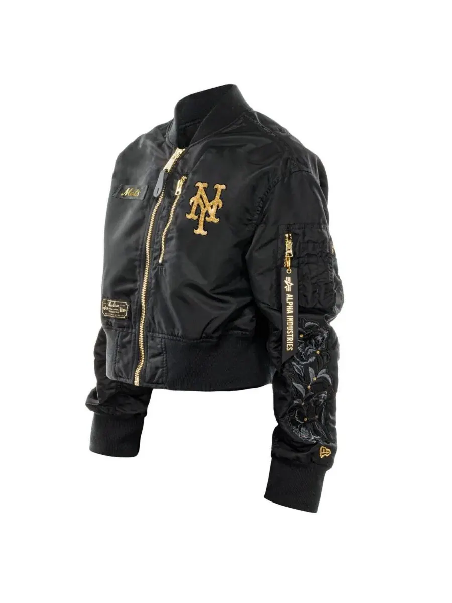 Женская укороченная куртка с полной молнией New Era x Alpha Industries, New York Mets — изображение 3 из 8, черный