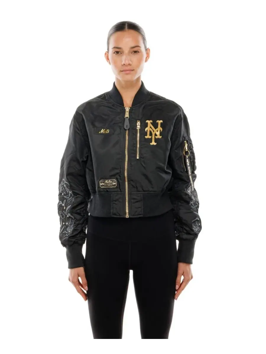 Женская укороченная куртка с полной молнией New Era x Alpha Industries, New York Mets — изображение 7 из 8, черный