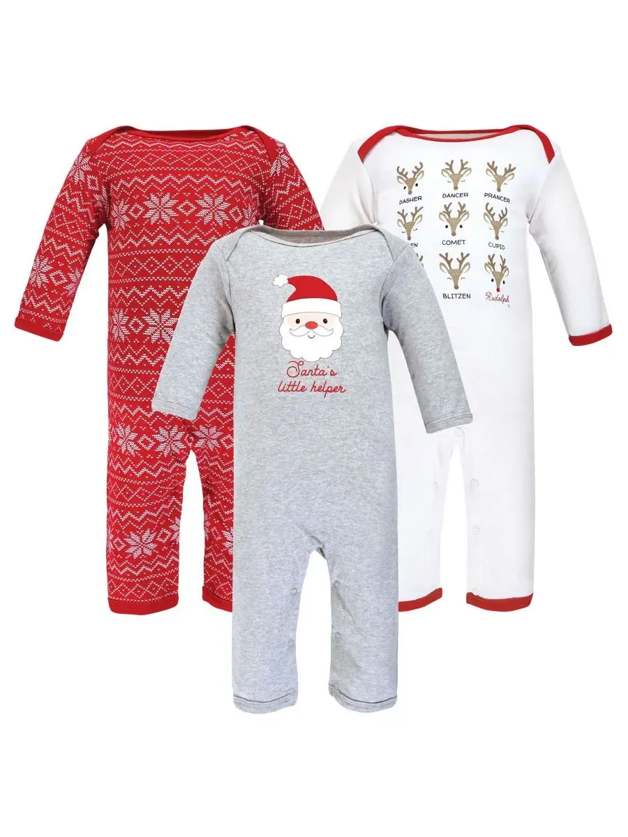 Комплект боди-комбинезонов с длинным рукавом, 3 предмета Hudson Baby, Santa Reindeer