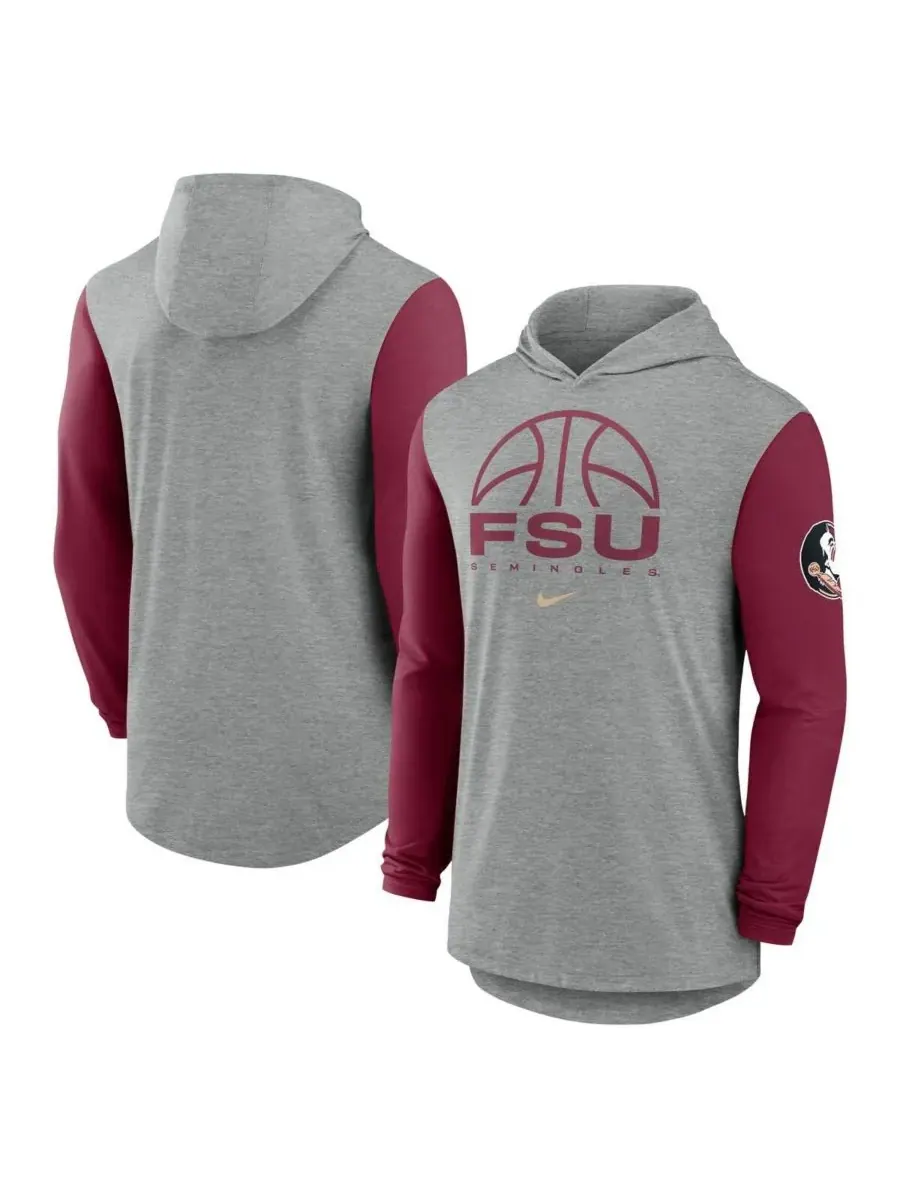 Nike Мужская серая/гранатовая футболка с длинными рукавами и капюшоном Florida State Seminoles