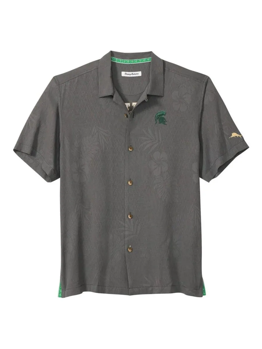 Tommy Bahama Мужская серая футболка на пуговицах Michigan State Spartans Catch of the Day Camp — изображение 2 из 3, серый