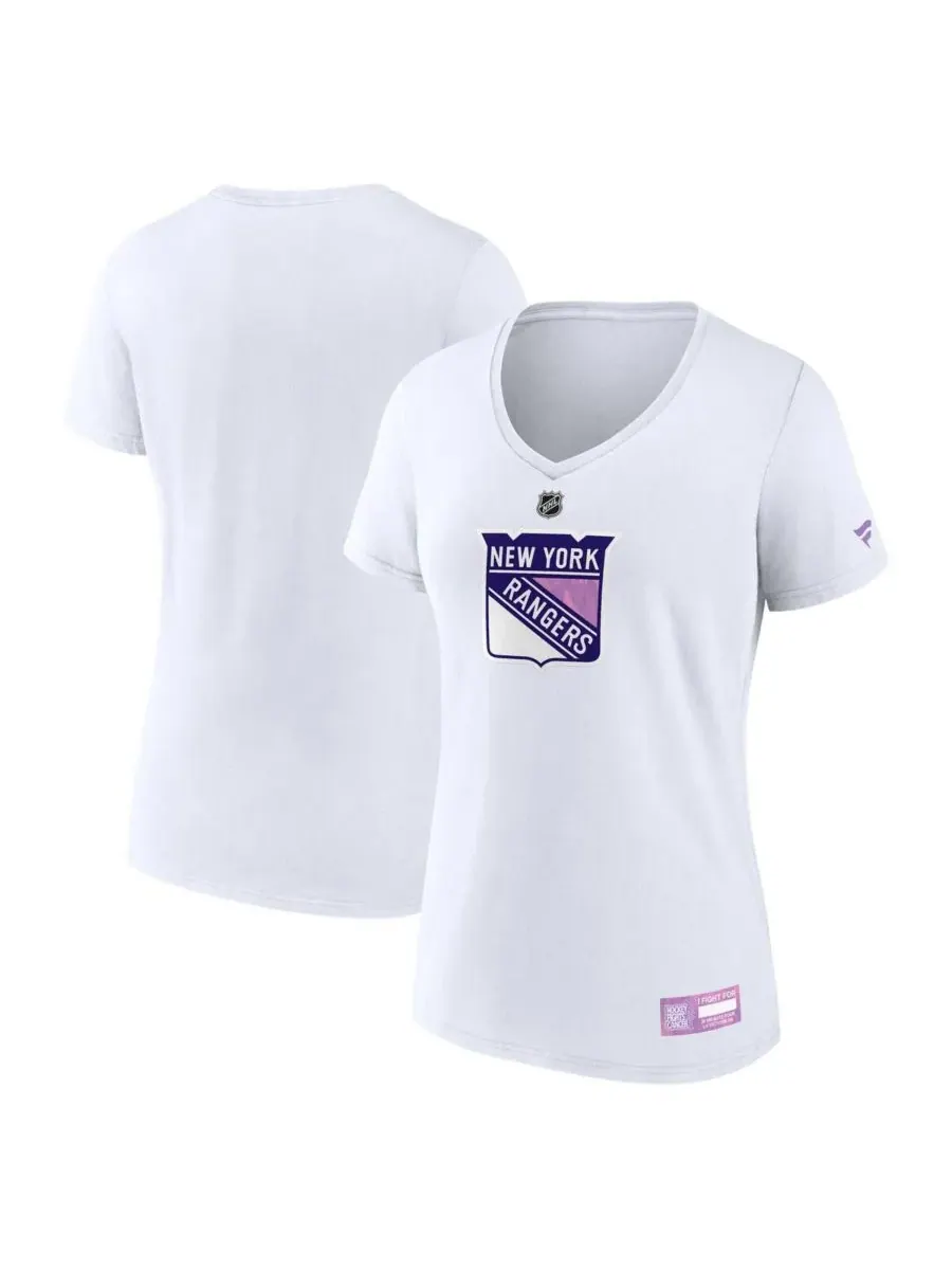 Fanatics Женская белая футболка с V-образным вырезом "New York Rangers 2024 Hockey Fights Cancer"