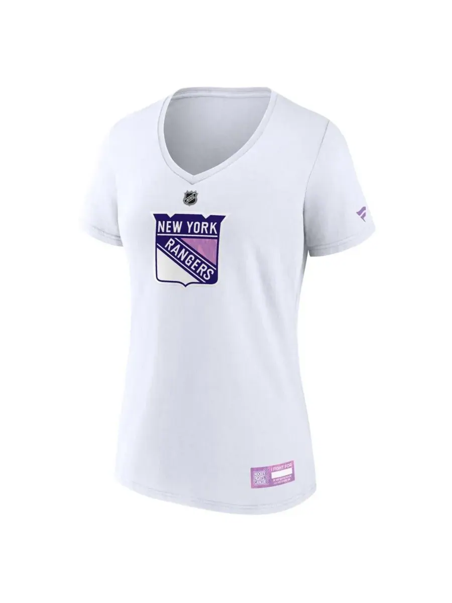 Fanatics Женская белая футболка с V-образным вырезом "New York Rangers 2024 Hockey Fights Cancer" — изображение 2 из 3, белый